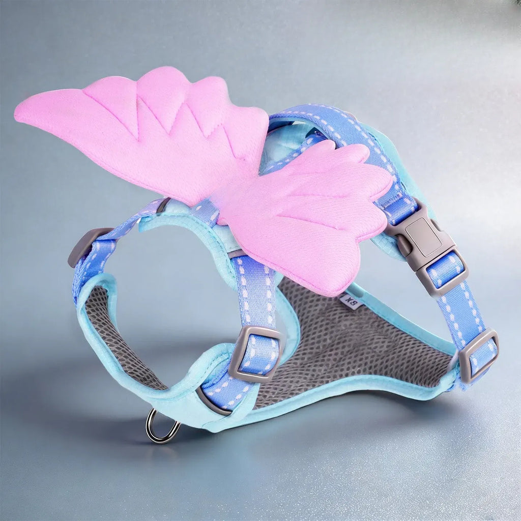 Breathable Demon & Angel Wing Dog Harness with Optional Leash in Harness Only – Blue