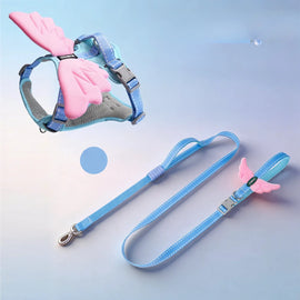 Breathable Demon & Angel Wing Dog Harness with Optional Leash in Harness + Multifunction Leash – Blue
