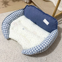 Curved Sofa Pet Bed with Padded Headrest and Bolsters in Blue