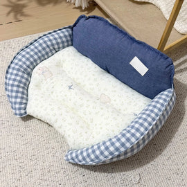 Curved Sofa Pet Bed with Padded Headrest and Bolsters in Blue