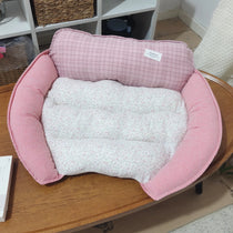Curved Sofa Pet Bed with Padded Headrest and Bolsters in Pink
