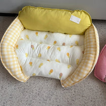 Curved Sofa Pet Bed with Padded Headrest and Bolsters in Light Yellow