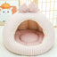 Striped Bow Dome Cat Cave Bed with Plush Cushion in Pink